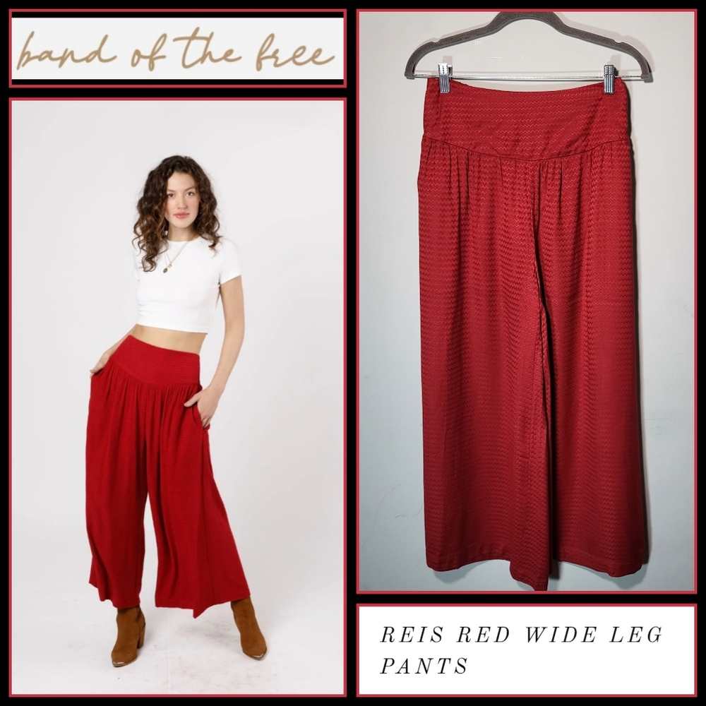 NWT BAND OF THE FREE Reis Red Wide Leg Pants Ankle Fit and Pockets